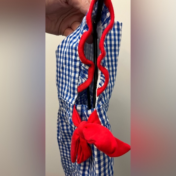 Charming Blue Checkered Romper with Red Apple Detail - Picture 6 of 6